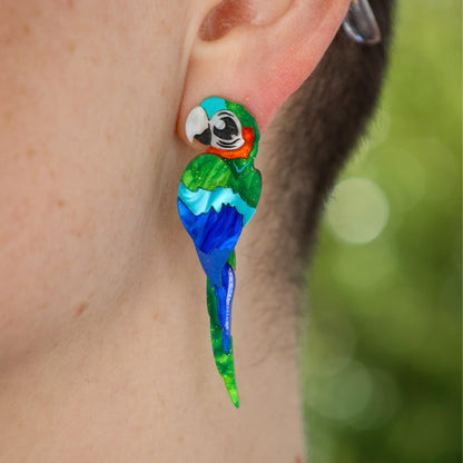 Handmade macaw earrings BINKABU bird jewellery