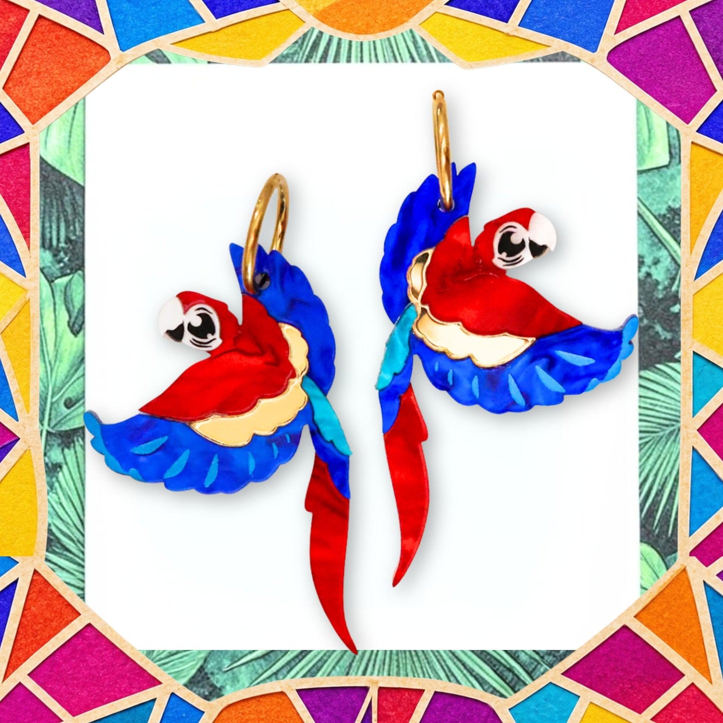 Handmade macaw earrings BINKABU bird jewellery
