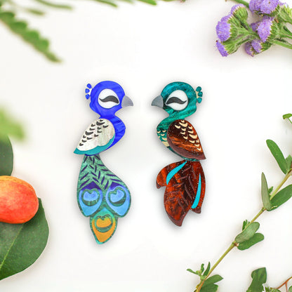 MISMATCHED Peacock/Peahen Studs - Statement Bird Earrings