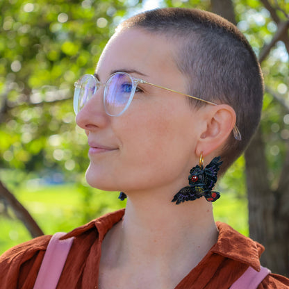 Red-Tailed Black Cockatoo Hoop Earrings - Statement Bird Earrings