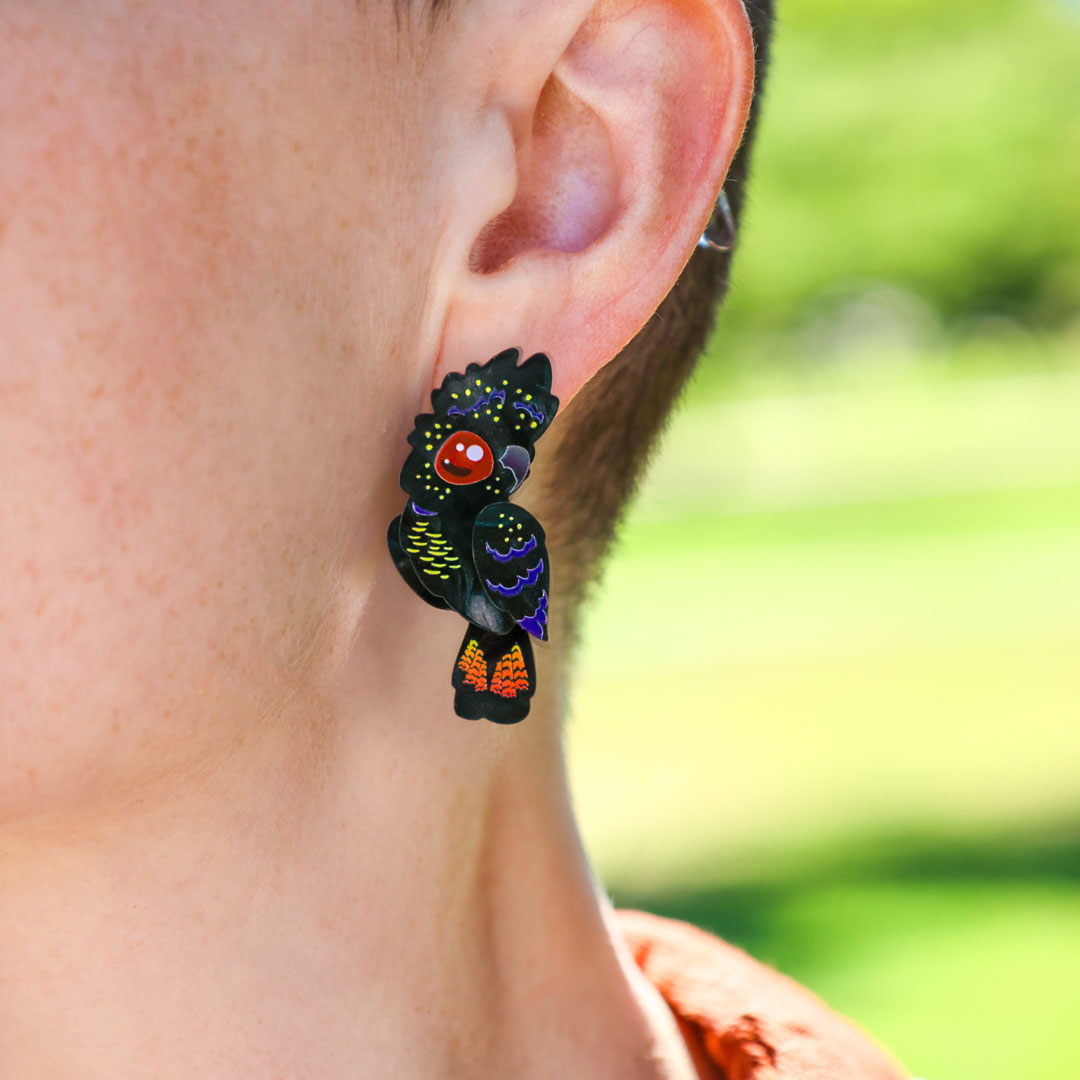 Red-Tailed Black Cockatoo Studs - Statement Bird Earrings