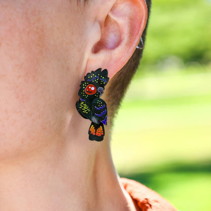 Red-Tailed Black Cockatoo Studs - Statement Bird Earrings