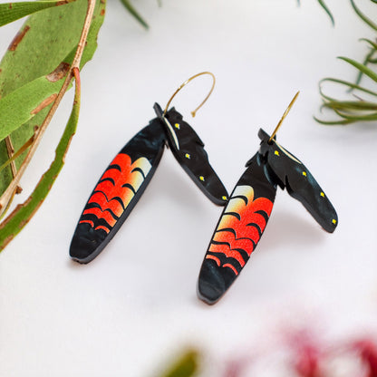 Foraged Feathers - Red-Tailed Black Cockatoo - Handmade Statement Bird Earrings