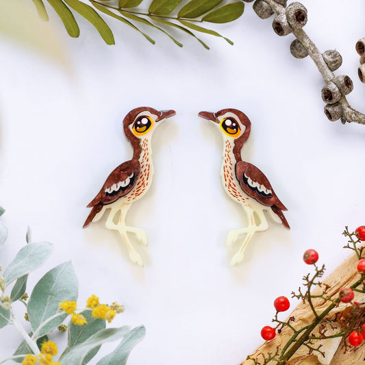 Bush Stone-Curlew Earrings - Statement Bird Earrings