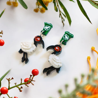 Ibis 'Bin Chicken' Bin Dangles - Statement Bird Earrings