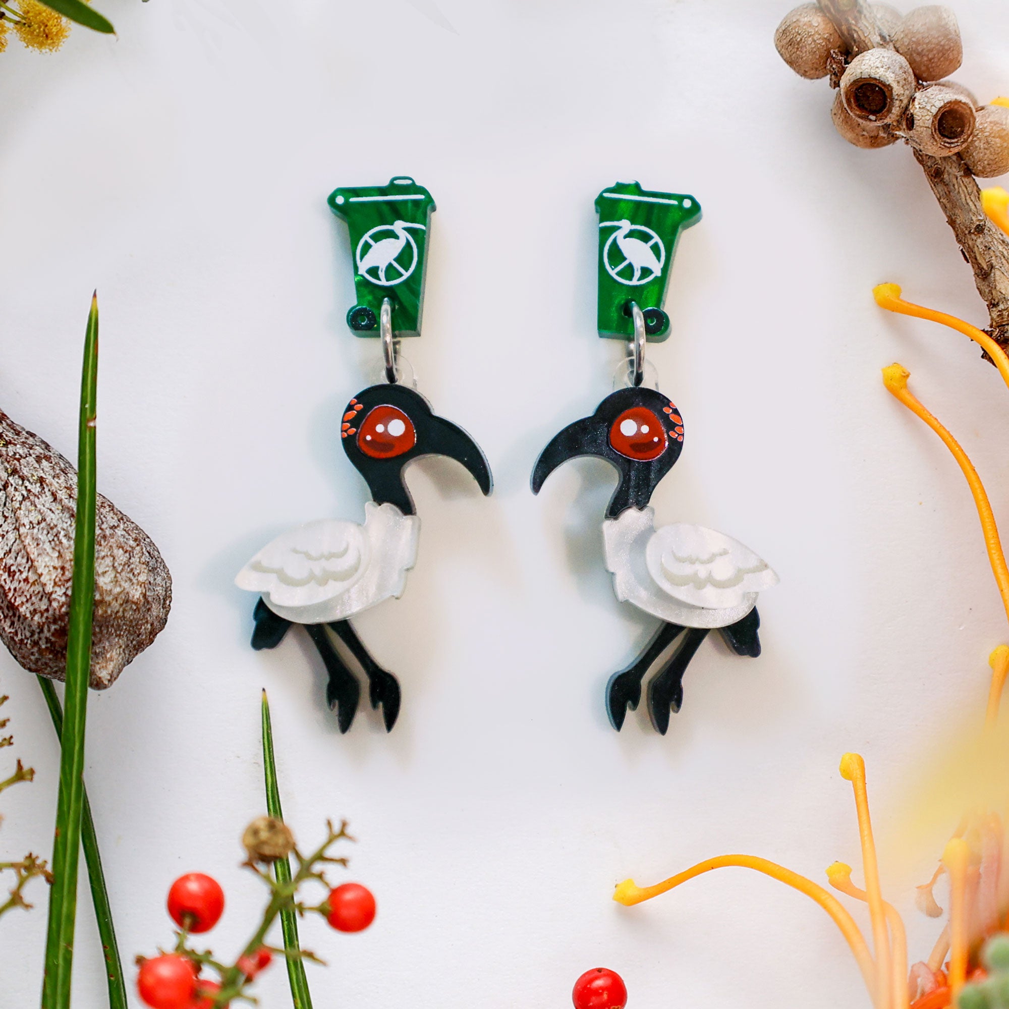 Ibis 'Bin Chicken' Bin Dangles - Statement Bird Earrings