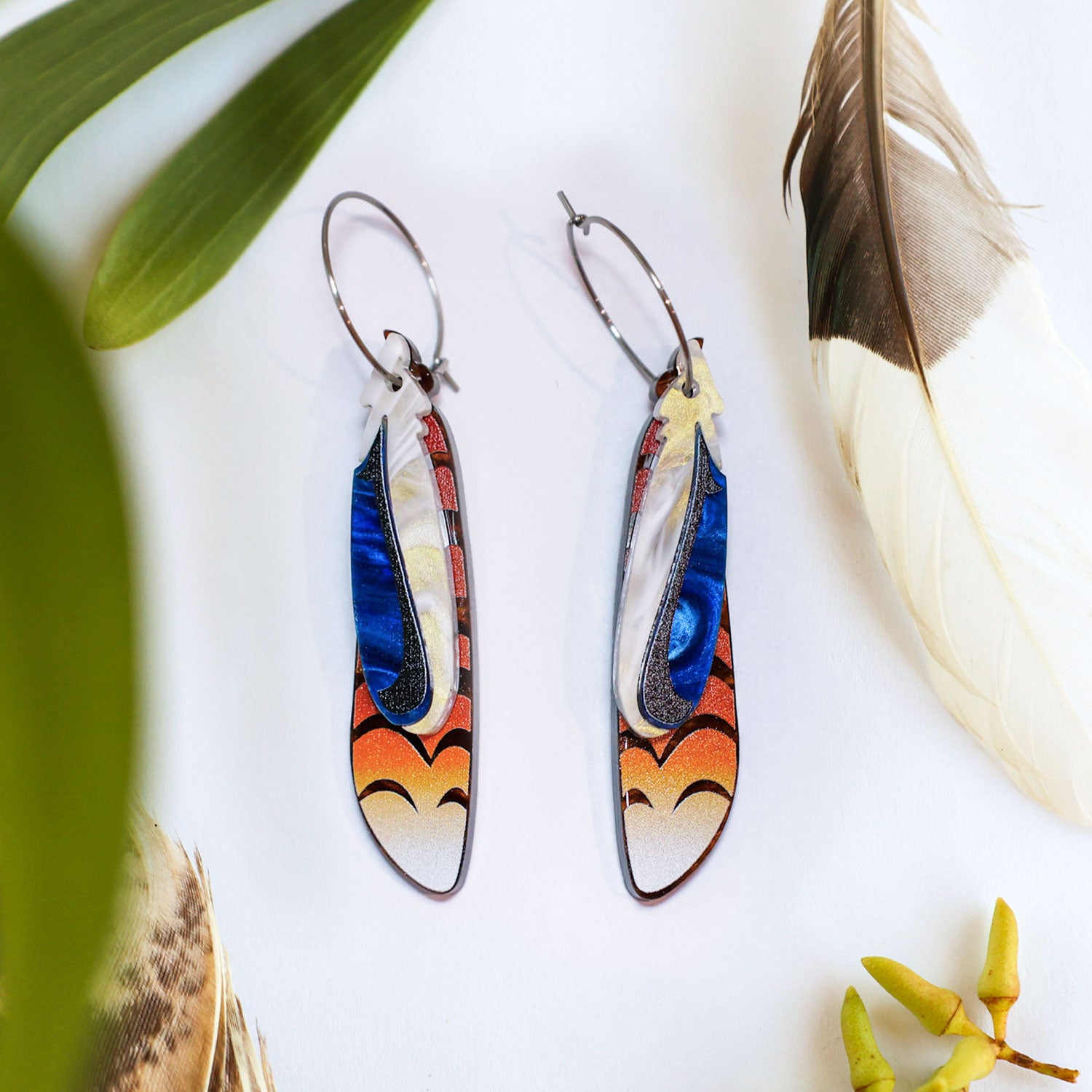 Foraged Feathers - Laughing Kookaburra - Handmade Statement Bird Earrings