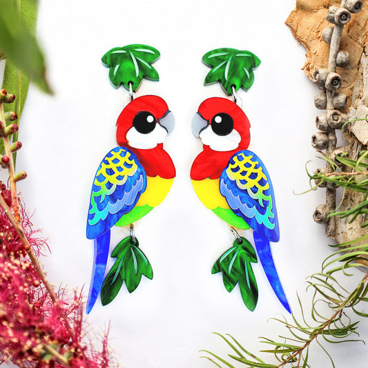 Eastern Rosella Earrings - Statement Bird Earrings