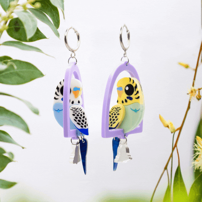 MISMATCHED 3D Budgie Dangles - Statement Acrylic Bird Earrings