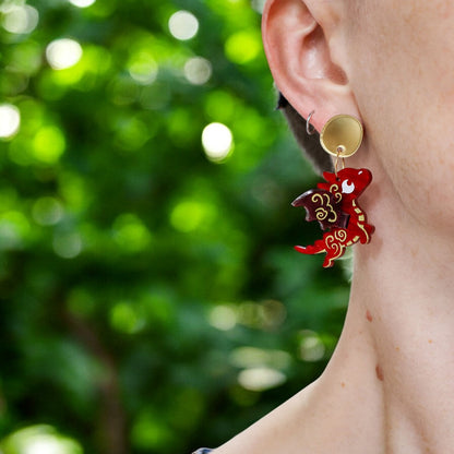 SPICE & DRAGONS - 3D 'Nova' Dangles - Handmade Acrylic Dragon Earrings