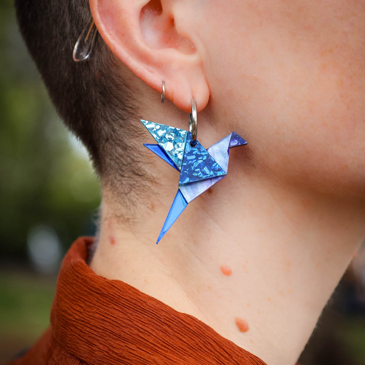 Origami-Inspired Flying Bird Hoop Earrings - Handmade Bird Earrings