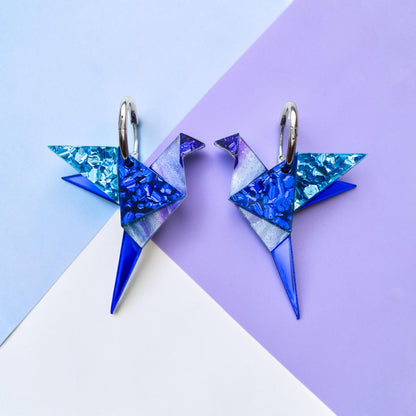 Origami-Inspired Flying Bird Hoop Earrings - Handmade Bird Earrings