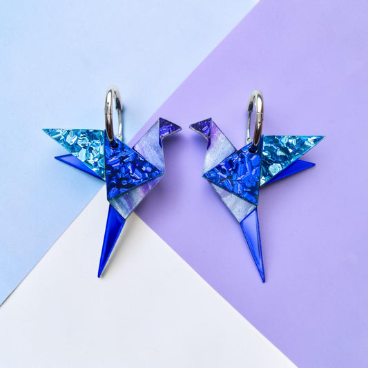 Origami-Inspired Flying Bird Hoop Earrings - Handmade Bird Earrings