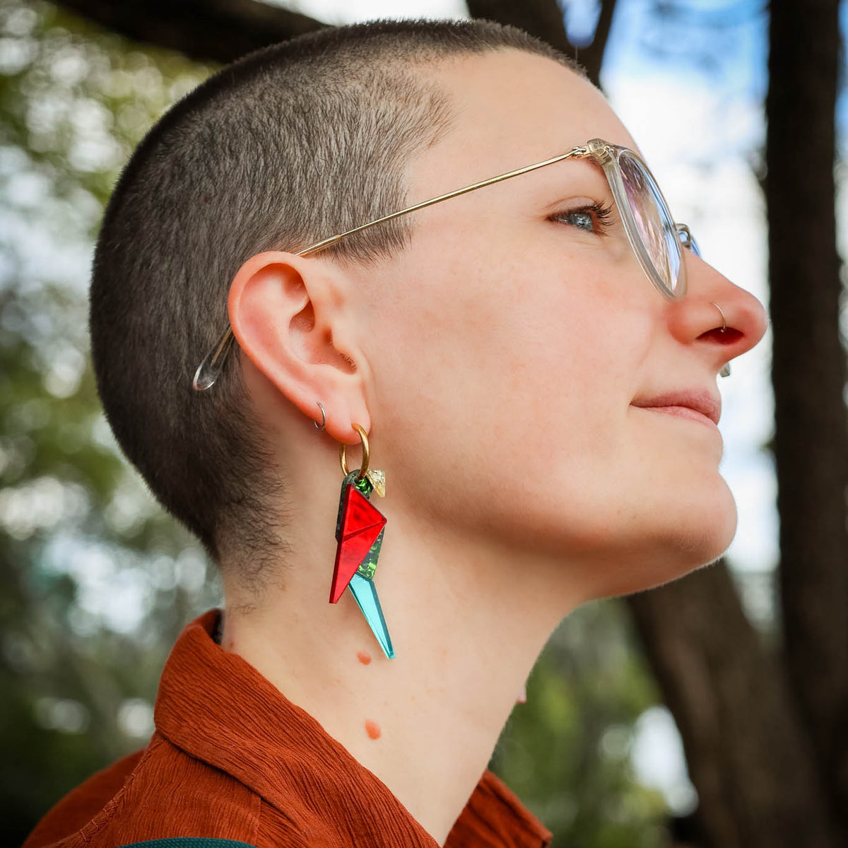 Origami-Inspired Perched Parrot Hoop Earrings - Handmade Bird Earrings