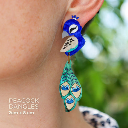 MISMATCHED Peacock/Peahen Dangles - Statement Bird Earrings