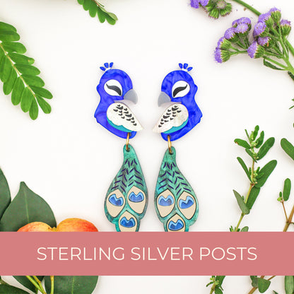 Peacock Dangles - Statement Bird Earrings