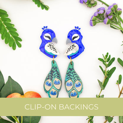 Peacock Dangles - Statement Bird Earrings