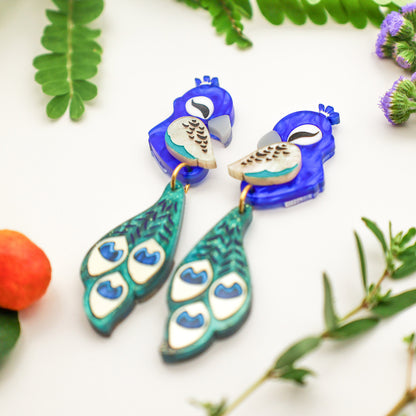 Peacock Dangles - Statement Bird Earrings