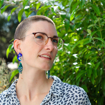 MISMATCHED Peacock/Peahen Dangles - Statement Bird Earrings