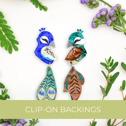 MISMATCHED Peacock/Peahen Dangles - Statement Bird Earrings