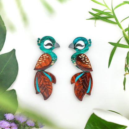 Peahen Studs - Statement Bird Earrings