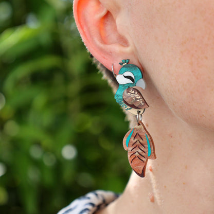 MISMATCHED Peacock/Peahen Dangles - Statement Bird Earrings