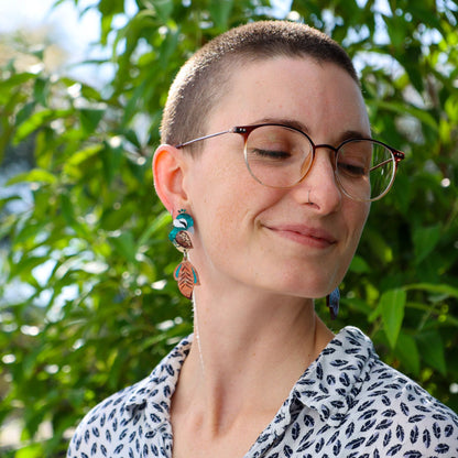 MISMATCHED Peacock/Peahen Dangles - Statement Bird Earrings