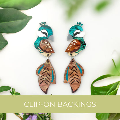 Peahen Dangles - Statement Bird Earrings