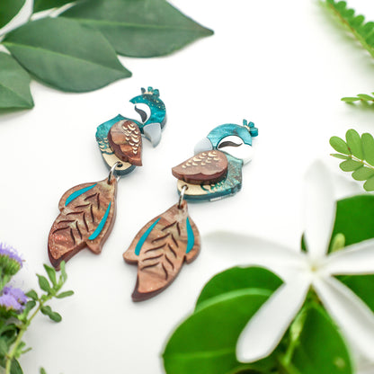 Peahen Dangles - Statement Bird Earrings
