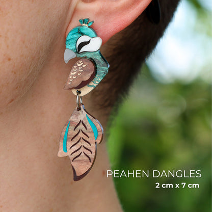 MISMATCHED Peacock/Peahen Dangles - Statement Bird Earrings