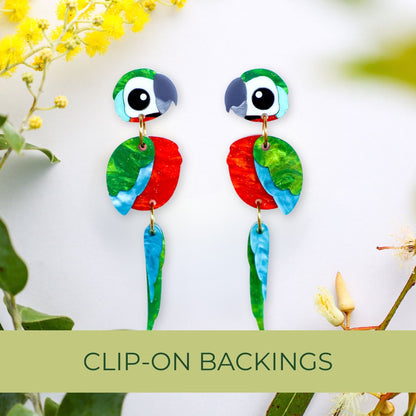 Harlequin Macaw Earrings - Statement Bird Earrings