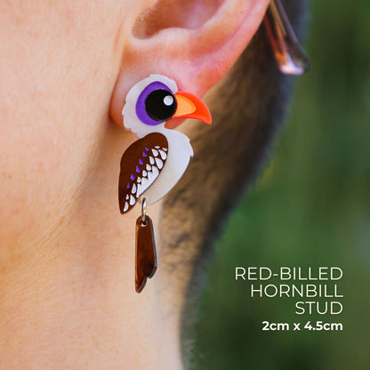 BINKABU Red-Billed Hornbill handmade acrylic bird earrings