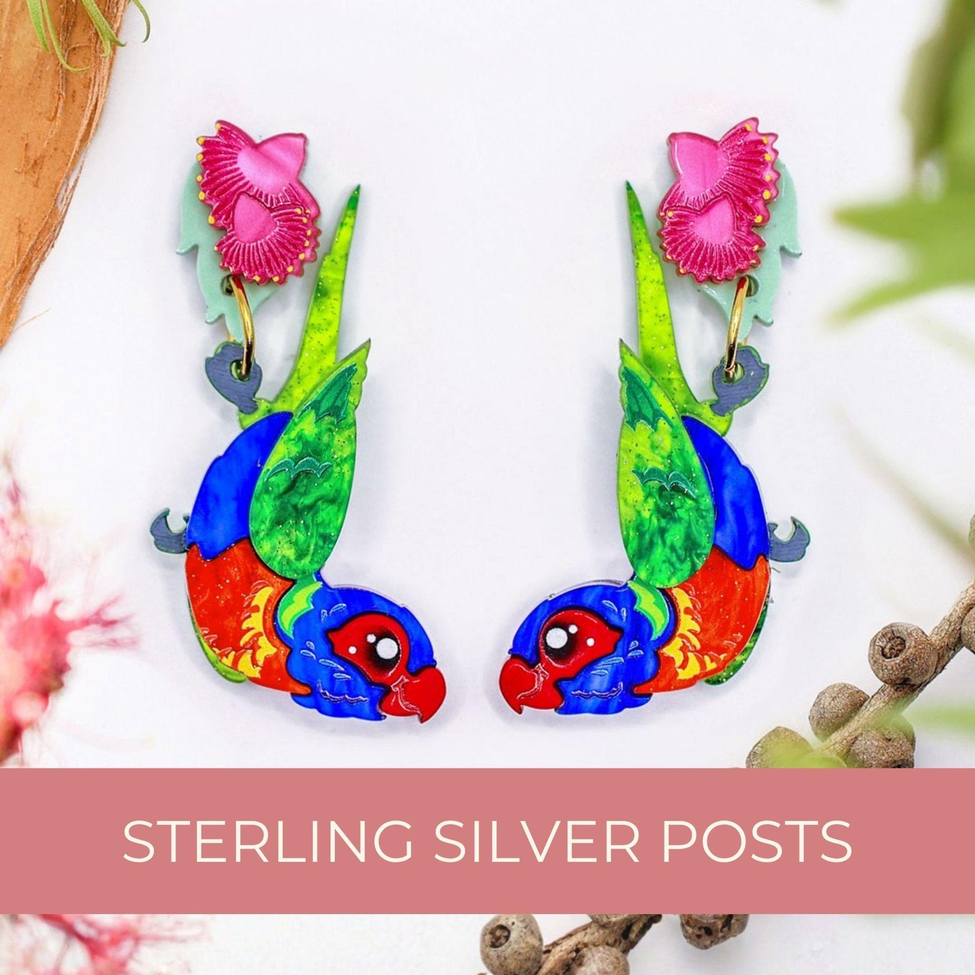 Rainbow_Lorikeet_Handmade_Earrings_UV_BINKABU