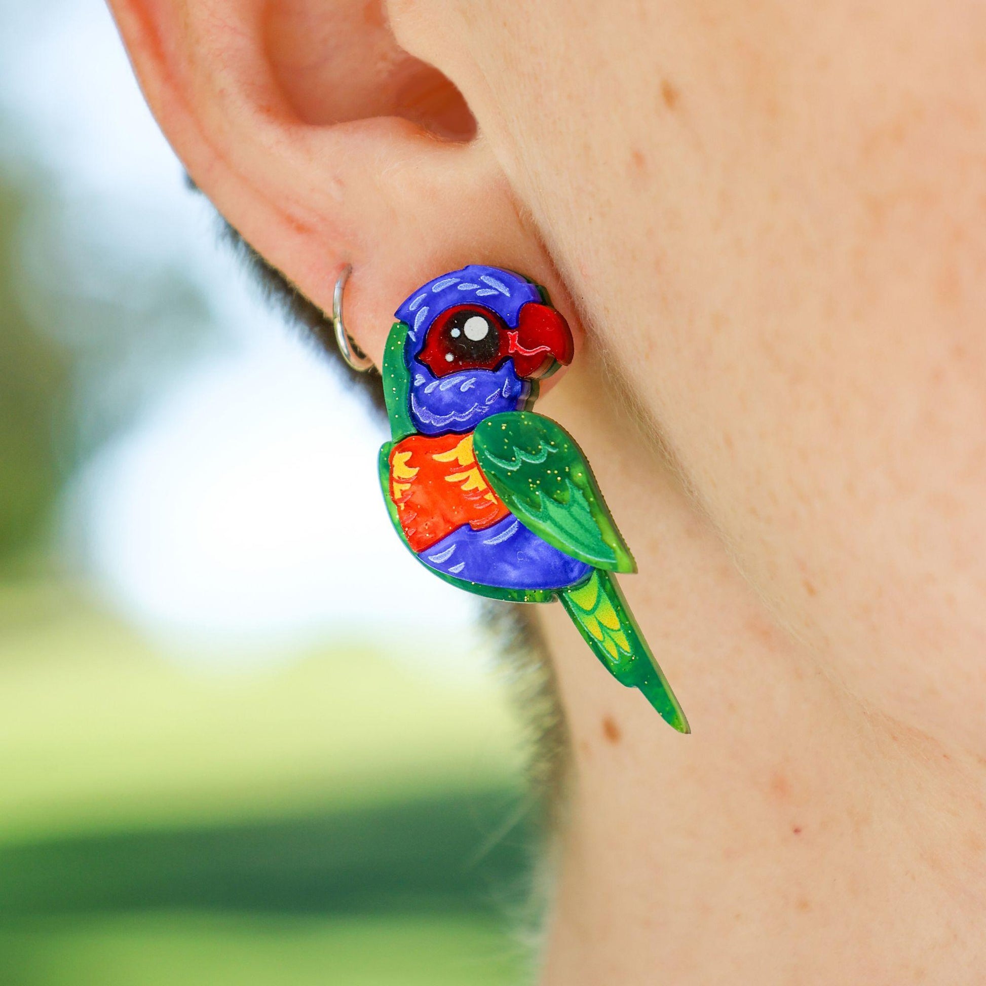 Rainbow_Lorikeet_Handmade_Earrings_UV BINKABU