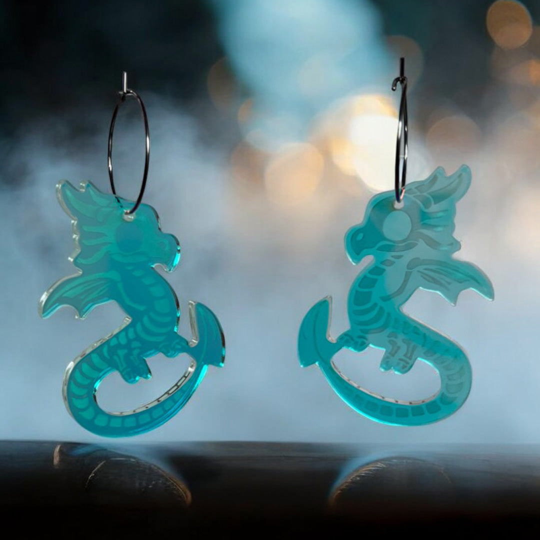 Reversible Iridescent Skeleton Dragon Earrings - Handmade Fantasy Jewellery