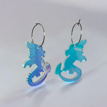 Reversible Iridescent Skeleton Dragon Earrings - Handmade Fantasy Jewellery