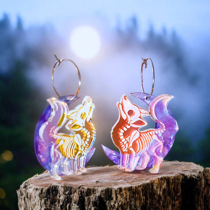 Iridescent Skeleton Wolf Earrings - Handmade Fantasy Jewellery