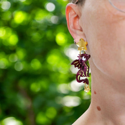 SPICE & DRAGONS - 3D ‘Stella’ Dangles - Handmade Acrylic Dragon Earrings