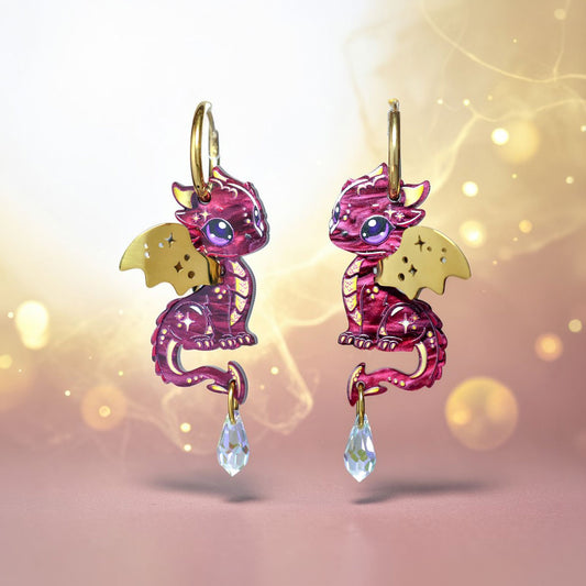 STELLA - 3D Dragon Earrings - Acrylic + 18k Gold-Plated Stainless Steel