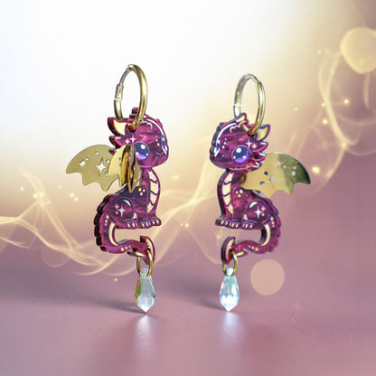 STELLA - 3D Dragon Earrings - Acrylic + 18k Gold-Plated Stainless Steel