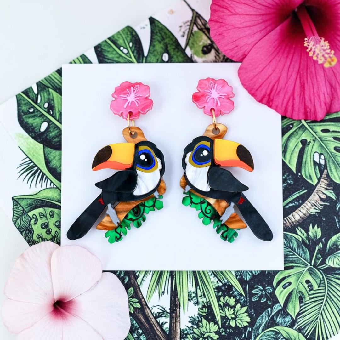 Toco Toucan Dangle Earrings - Handmade Bird Earrings