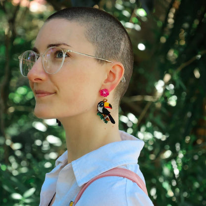 Toco Toucan Dangle Earrings - Handmade Bird Earrings
