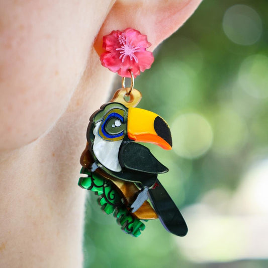 Toco Toucan Dangle Earrings - Handmade Bird Earrings