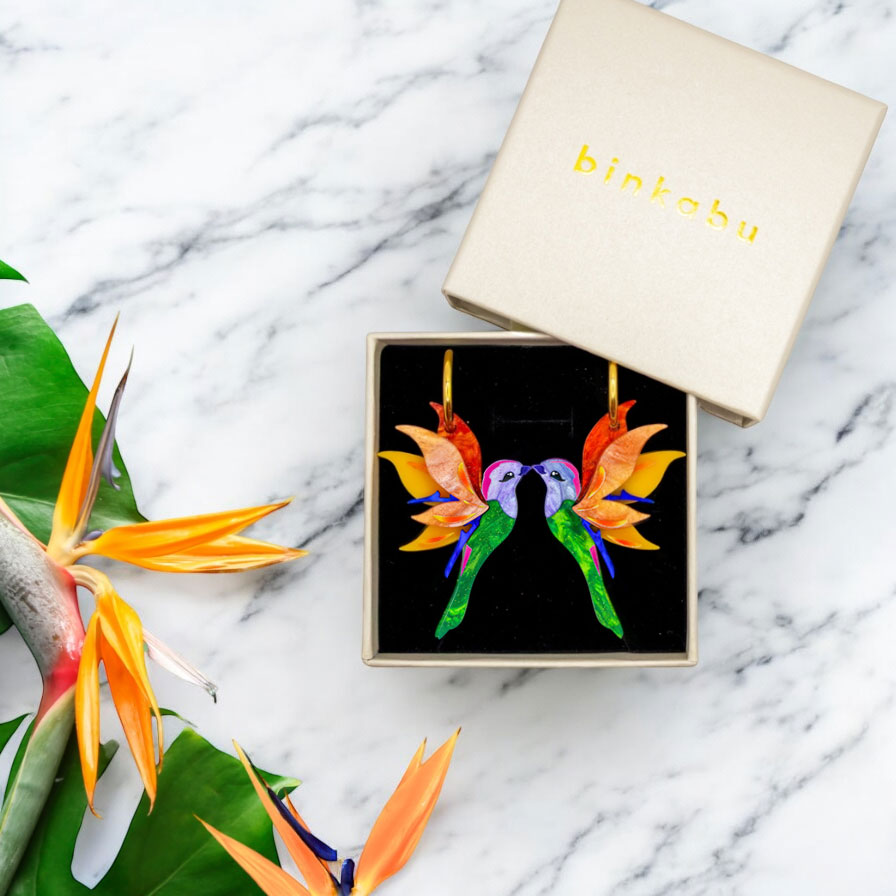 'Birds of Paradise' - Stunning Strelitzia - Handmade Bird Earrings