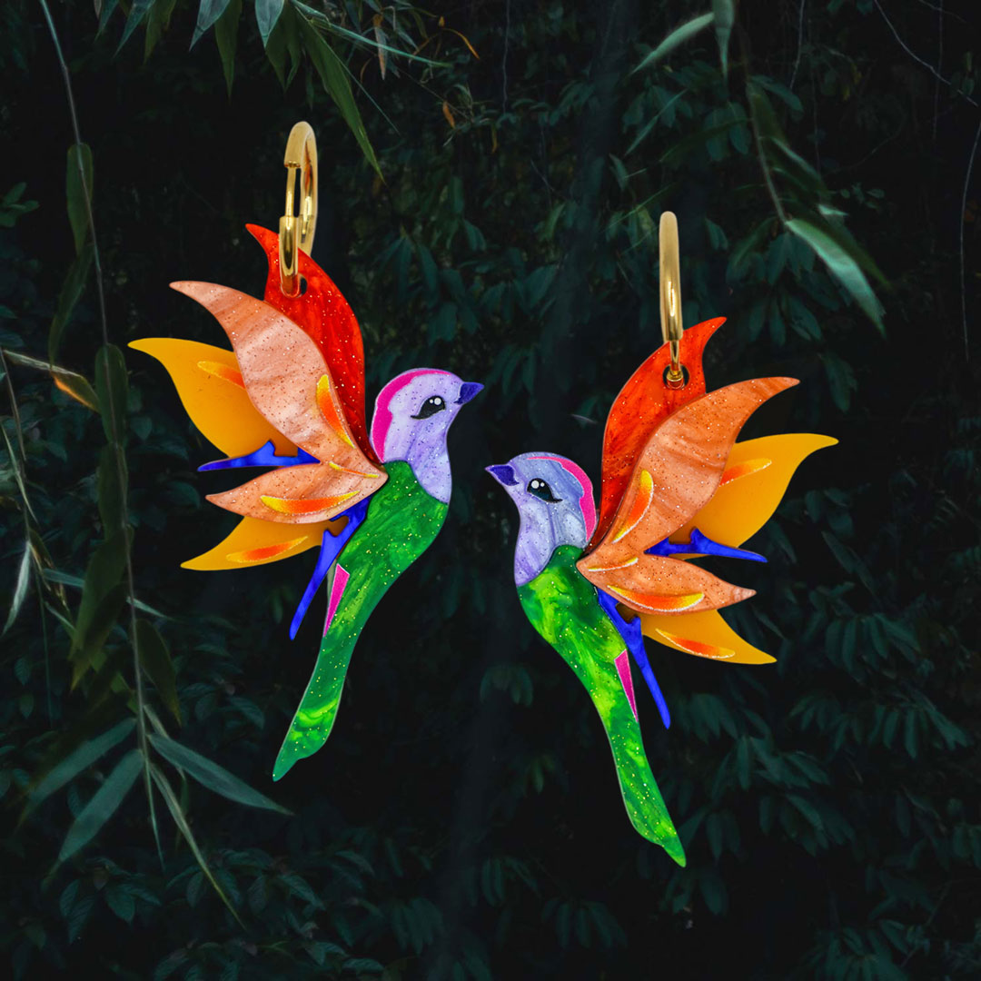 'Birds of Paradise' - Stunning Strelitzia - Handmade Bird Earrings