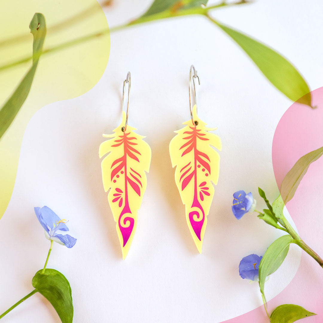 Funky Feathers - Lemon - Handmade Statement Bird Earrings