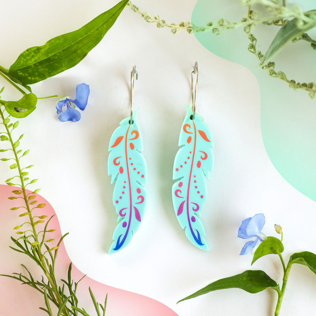 Funky Feathers - Mint - Handmade Statement Bird Earrings