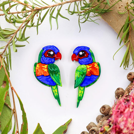 Rainbow Lorikeet Studs - Statement Bird Earrings