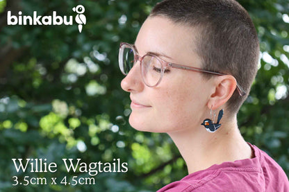 Willie Wagtail Hoop Earrings - Statement Bird Earrings