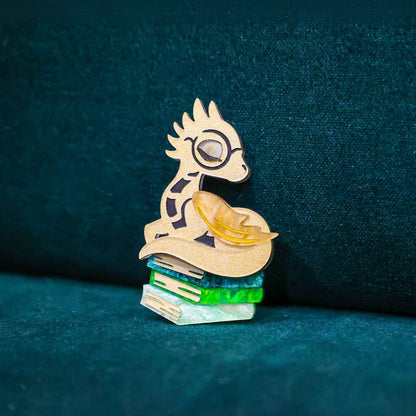 Sleepy Book Dragon Brooch - Handmade Fantasy Jewellery